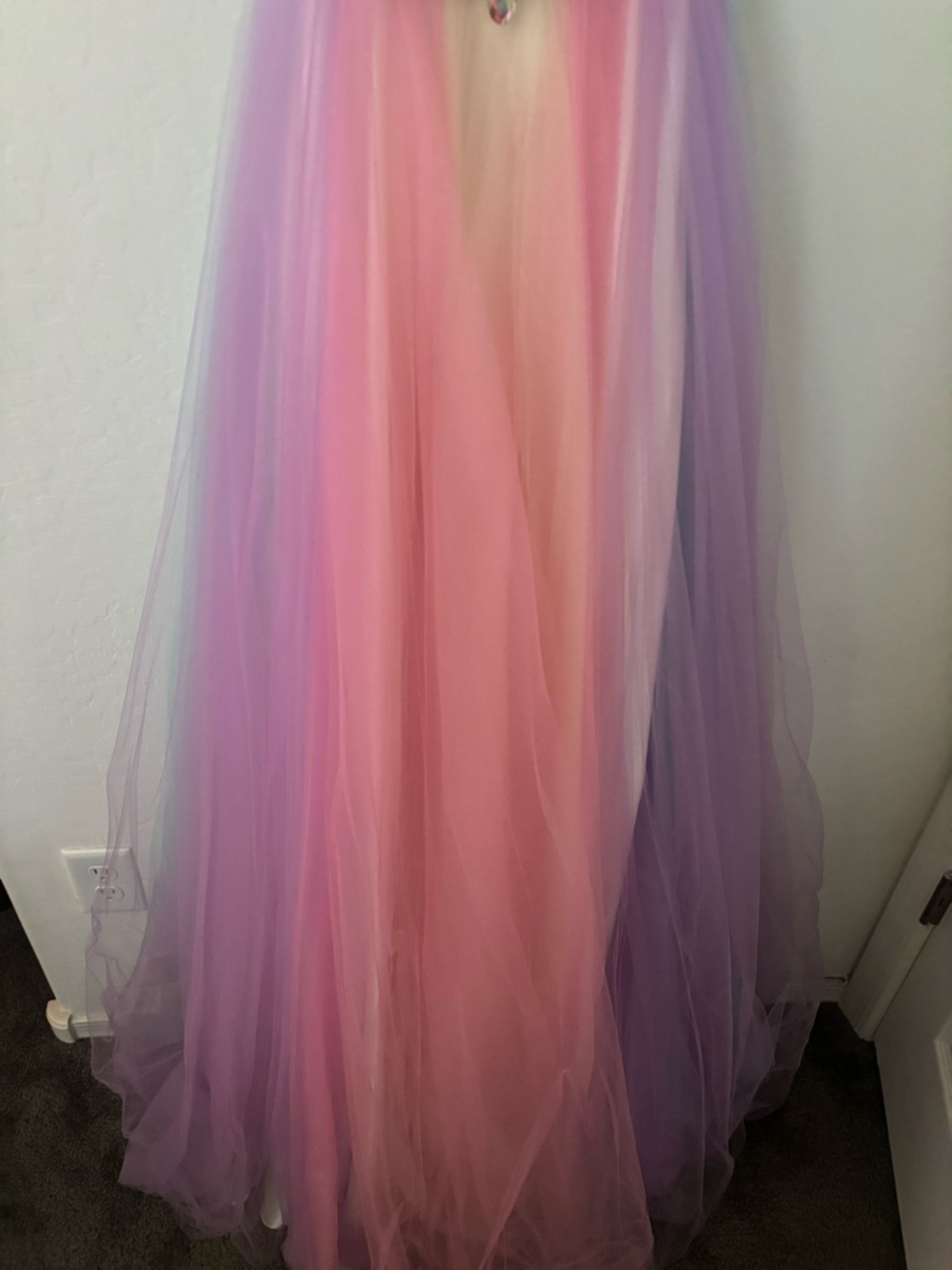 Mac Duggal Size 0 Pastel Rainbow Tulle Prom Gown Crystal Bodice - Picture 4 of 11